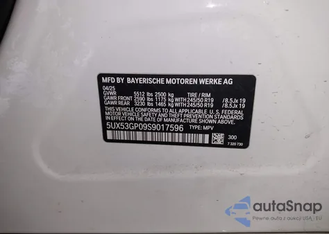 2025 BMW X3 30 xDrive from USA, damaged, VIN 5UX53GP09S9017596